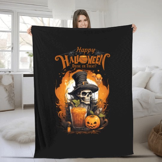 Drink Or Treat Funny Happy Halloween Monster Fleece Blankets