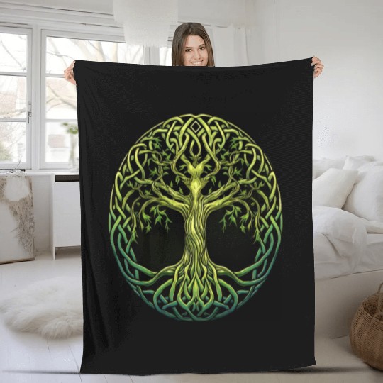 St Patricks Day Celtic Knot Tree Irish Gaelic Fleece Blankets