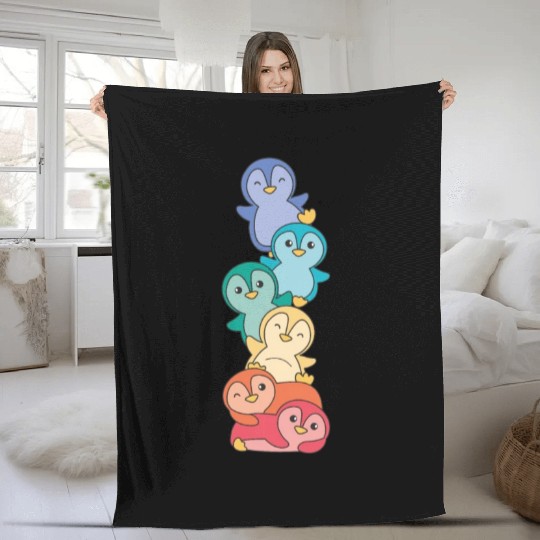 Rainbow Flag Gay Pride Lgbtq Penguin Cute Penguin Fleece Blankets