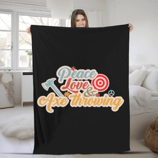 Peace Love And Axe Throwing Funny Axe Throwing Fleece Blankets