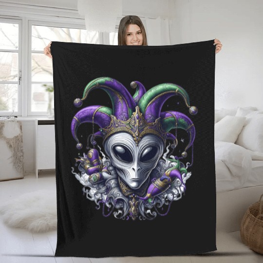 Mardi Gras alien with a fool's hat Fleece Blankets