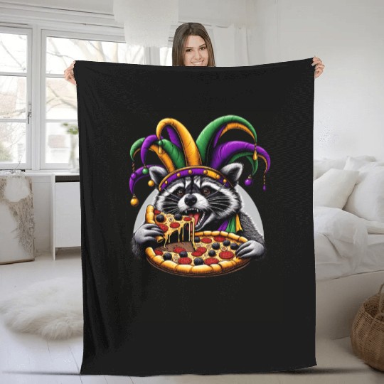 Mardi Gras raccoon with fool's hat Fleece Blankets