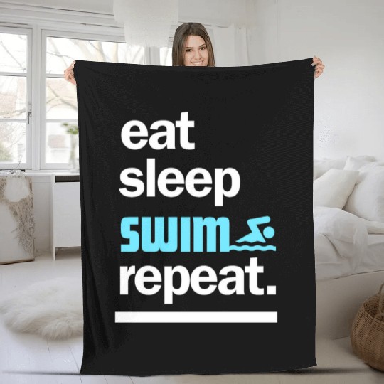 Eat Sleep Swim Repeat Fleece Blankets