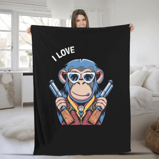 MONKEY SAYING I LOVE Fleece Blankets