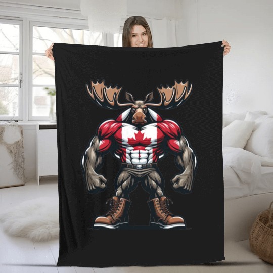 Canada elk with national flag Fleece Blankets