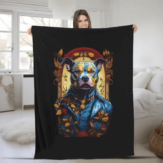 Fantasy Majestic American Pitbull Dog Portrait Fleece Blankets