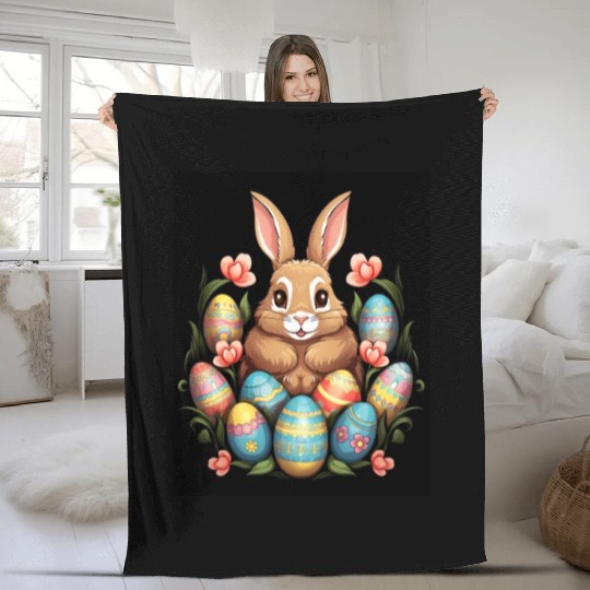 Easter Bunny Rabbit Colorful Eggs Easter Egg Hunt Fleece Blankets