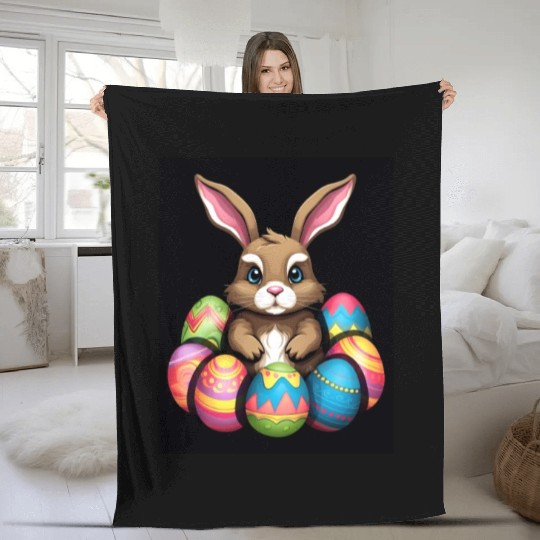 Easter Bunny Rabbit Colorful Eggs Easter Egg Hunt Fleece Blankets