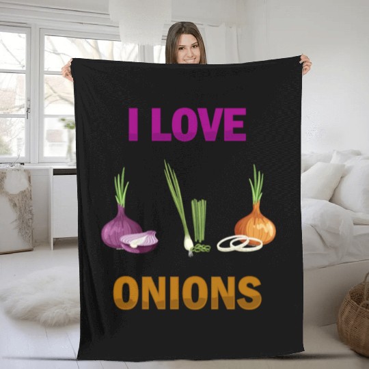 I Love Onions, For Onion and Vegetable Lovers Fleece Blankets