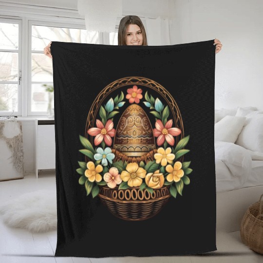 Easter Day Easter Egg Basket Mandala Art Egg Hunt Fleece Blankets