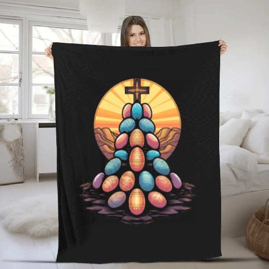 Christian Easter Day Cross Easter Egg Hunt Fleece Blankets