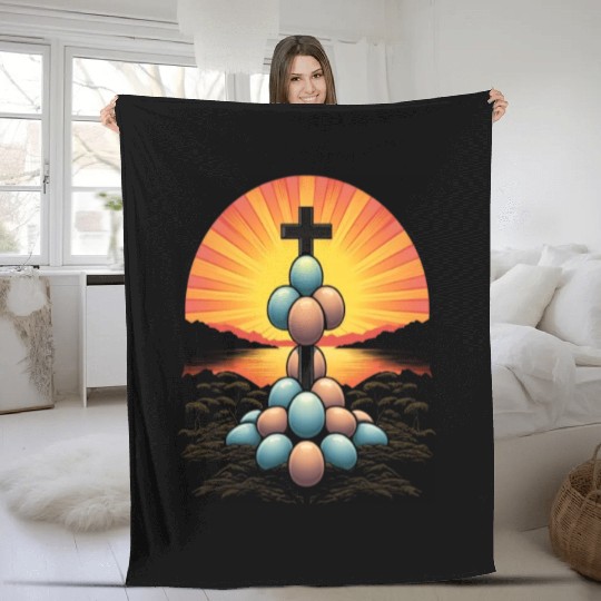 Christian Easter Day Cross Easter Egg Hunt Fleece Blankets