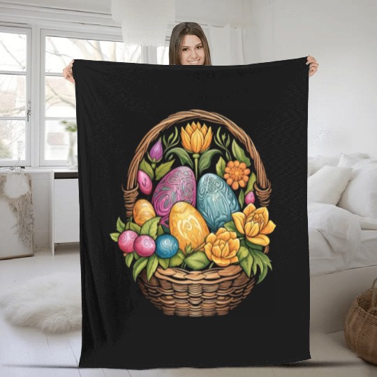 Easter Day Easter Egg Basket Mandala Art Egg Hunt Fleece Blankets