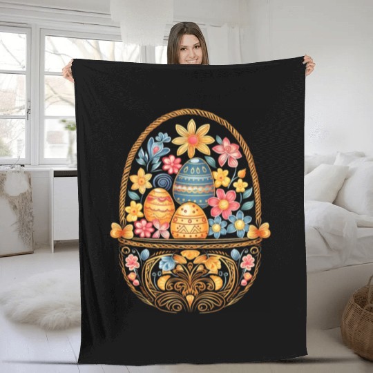 Easter Day Easter Egg Basket Mandala Art Egg Hunt Fleece Blankets