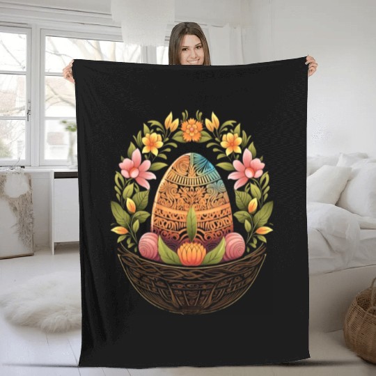 Easter Day Easter Egg Basket Mandala Art Egg Hunt Fleece Blankets