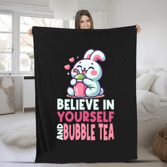 Kawaii Rabbit Bubble Tea Believe In Yourself Fleece Blankets