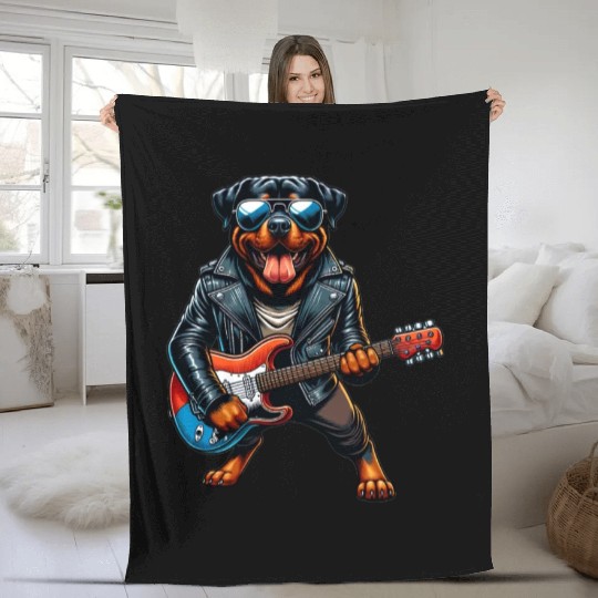 Rottweiler dog guitar design Fleece Blankets