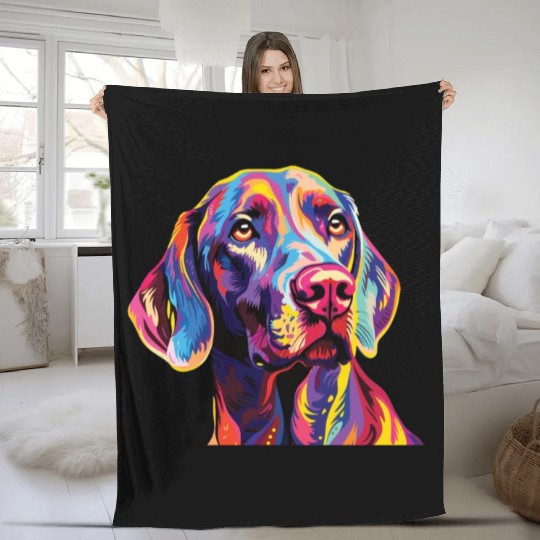 Watercolor Colorful Weimaraner Fleece Blankets