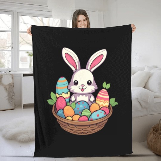 Easter Bunny Rabbit Easter Day Egg Basket Fleece Blankets
