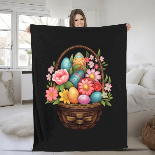 Easter Day Easter Egg Basket Spring Flowers Fleece Blankets