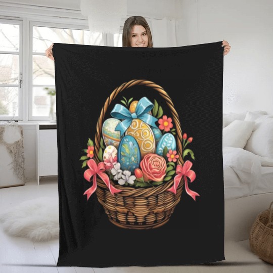 Easter Day Easter Basket Colorful Eggs Flowers Fleece Blankets