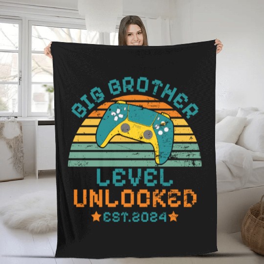 Level Unlocked Vintage Retro Gamer Big Brother Fleece Blankets