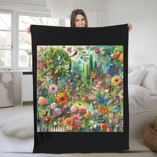 Whimsical Garden: Mixed Media Exploration Fleece Blankets