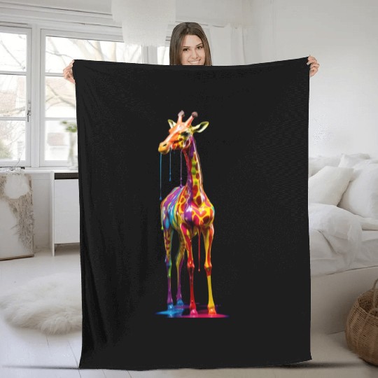 Rainbow Colored Giraffe Fleece Blankets