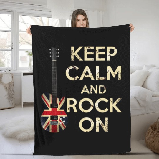 Keep Calm and Rock On Union Jack Guitar Fleece Blankets