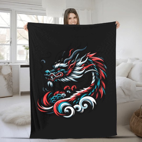 Colorful Chinese Dragon Artwork Essentials Fleece Blankets