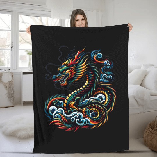Colorful Dragon Zodiac Chinese Dragon Art Fleece Blankets