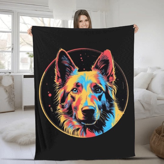 German Shepherd Funny Dog Street Art Comic Pet Fleece Blankets