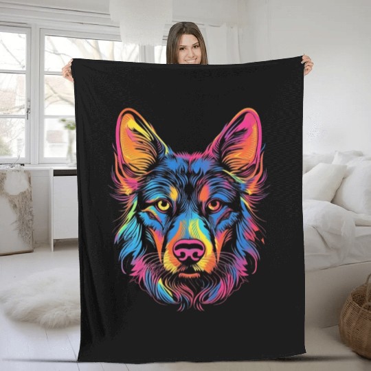 German Shepherd Funny Dog Street Art Comic Pet Fleece Blankets