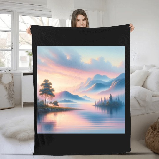 Sunrise Serenity Lakeside Tranquility in Pastel Fleece Blankets