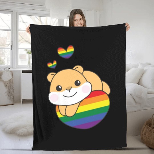 Rainbow Flag Pride Lgbtq Cute Hamster Love Fleece Blankets