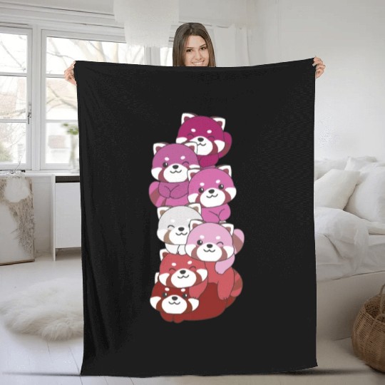 Lipstick Lesbian Pride Lgbtq Cute Red Panda Pile Fleece Blankets