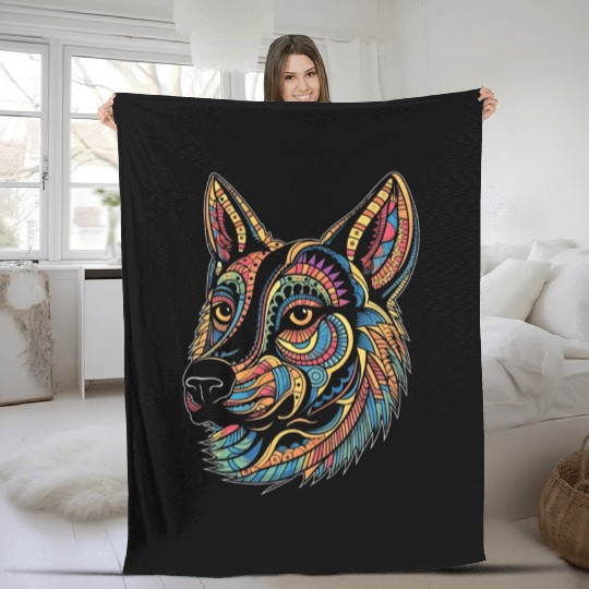 German Shepherd Funny Dog Street Art Comic Pet Fleece Blankets