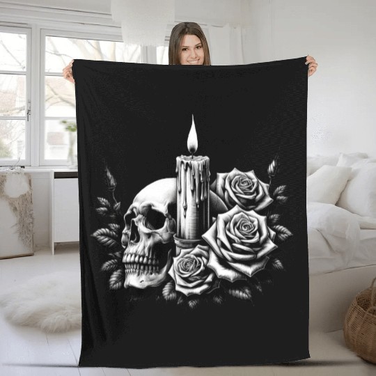 Gothic Skull and Roses Graphic Art Fleece Blankets