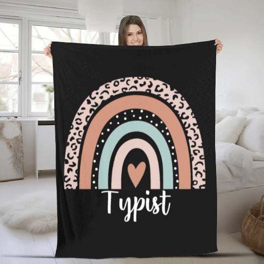 Typist Rainbow Leopard Funny Typist Appreciation Fleece Blankets