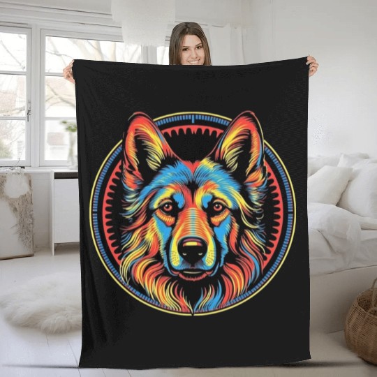 German Shepherd Funny Dog Street Art Comic Pet Fleece Blankets