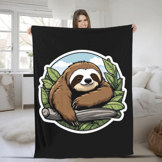 Sleeping Sloth Illustration Fleece Blankets