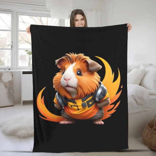cute and cool DJ guinea pig Fleece Blankets