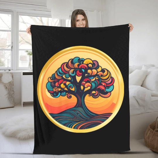 Fall Color Tree Fleece Blankets