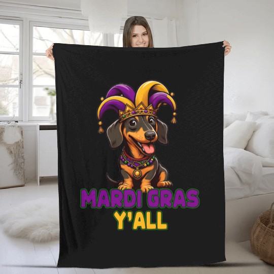 Mardi Gras Dachshund Fleece Blankets