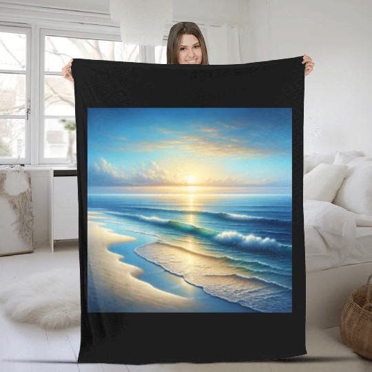 Serene Seaside Sunrise Fleece Blankets