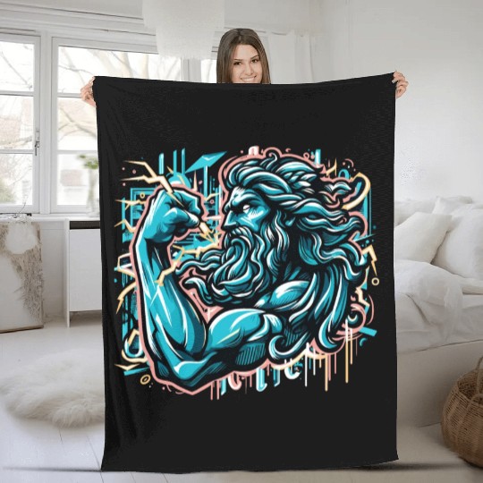 Zeus Lightning King Fleece Blankets
