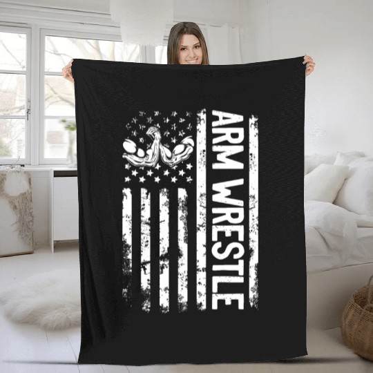 Arm Wrestling Arm Wrestle US Flag Arm Wrestler Fleece Blankets