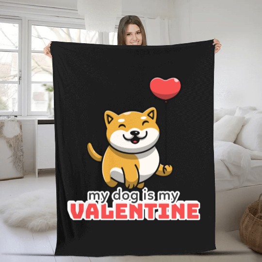 My dog is my valentine, funny cute valentine's day Fleece Blankets