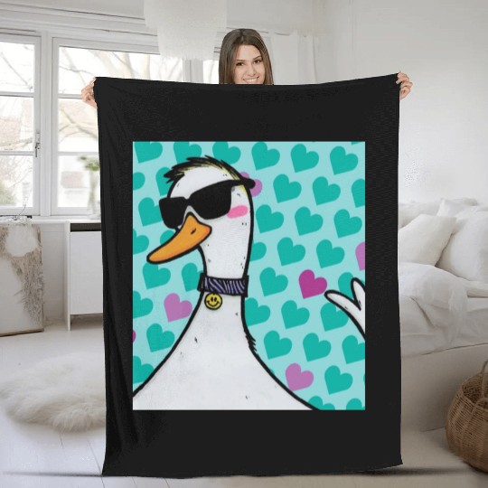 90s Raver Cartoon Duck, Party Animal, Kids Room Fleece Blankets