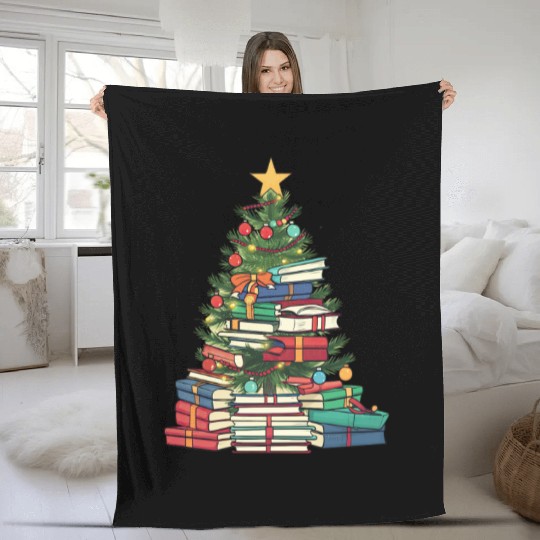 Bookworm Christmas Tree books Fleece Blankets